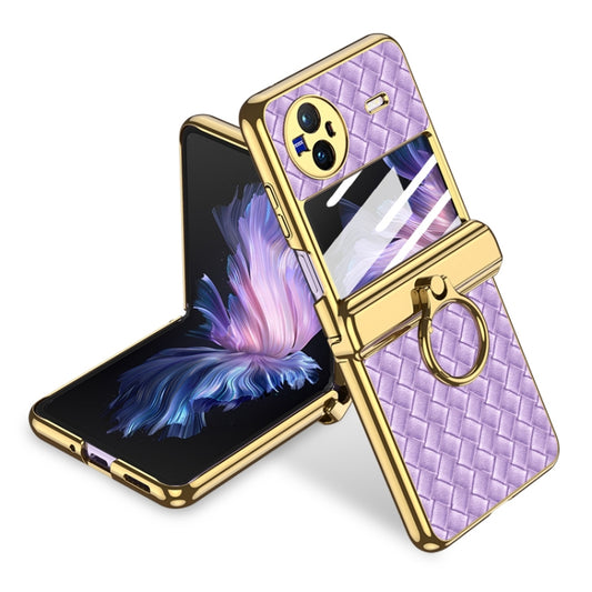 For vivo X Flip GKK Shaft Electroplated Plain Leather Woven Texture Phone Case with Ring(Purple) - vivo Cases by GKK | Online Shopping UK | buy2fix