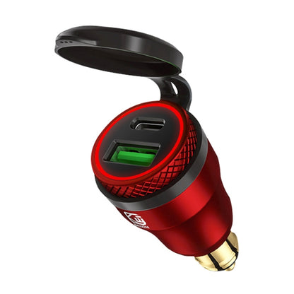 Motorcycle European-style Small-caliber Aluminum Alloy QC 3.0 + PD Fast Charge USB Charger, Shell Color:Red(Red Light) - In Car by buy2fix | Online Shopping UK | buy2fix