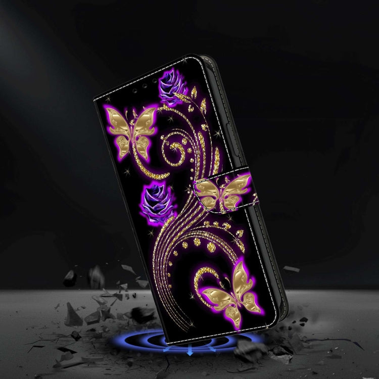For Xiaomi Redmi Note 11 Global Crystal 3D Shockproof Protective Leather Phone Case(Purple Flower Butterfly) - Xiaomi Cases by buy2fix | Online Shopping UK | buy2fix