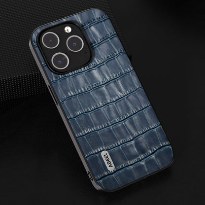 For iPhone 14 Plus ABEEL Crocodile Texture Genuine Leather Phone Case(Blue) - iPhone 14 Plus Cases by buy2fix | Online Shopping UK | buy2fix