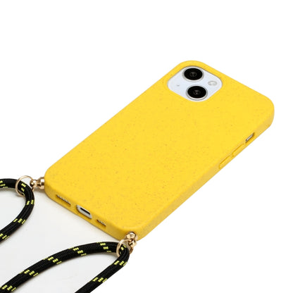 For iPhone 15 Plus Wheat Straw Material + TPU Phone Case with Lanyard(Yellow) - iPhone 15 Plus Cases by buy2fix | Online Shopping UK | buy2fix