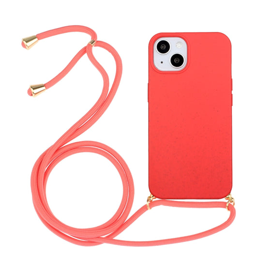 For iPhone 15 Plus Wheat Straw Material + TPU Phone Case with Lanyard(Red) - iPhone 15 Plus Cases by buy2fix | Online Shopping UK | buy2fix