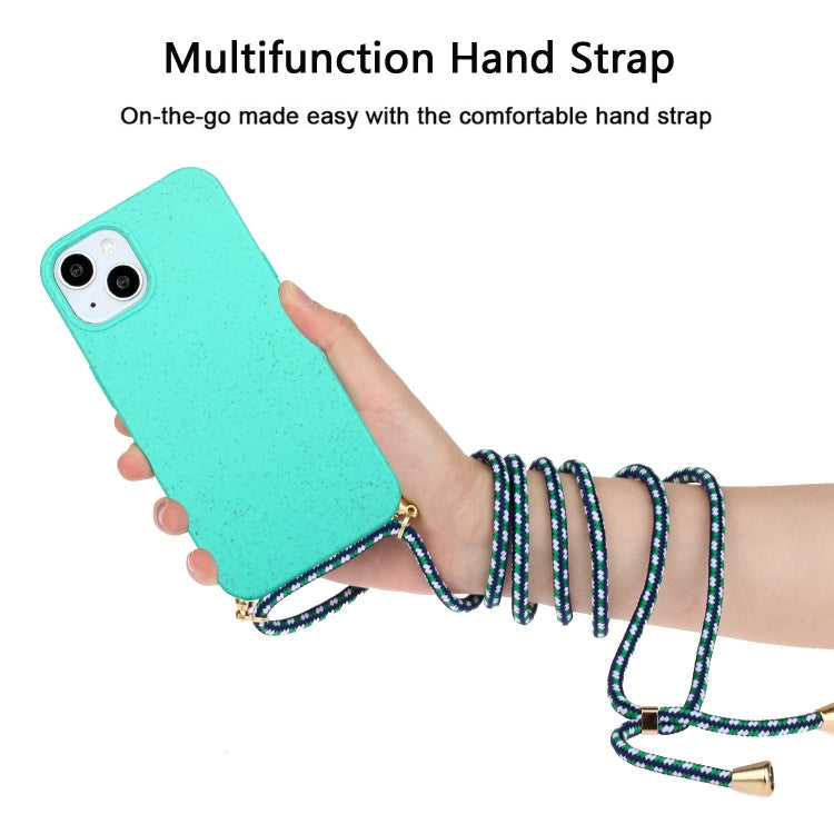 For iPhone 15 Plus Wheat Straw Material + TPU Phone Case with Lanyard(Green) - iPhone 15 Plus Cases by buy2fix | Online Shopping UK | buy2fix