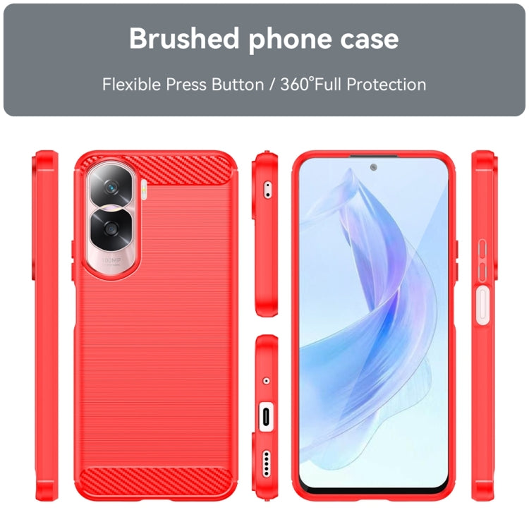 For Honor 90 Brushed Texture Carbon Fiber TPU Phone Case(Red) - Honor Cases by buy2fix | Online Shopping UK | buy2fix