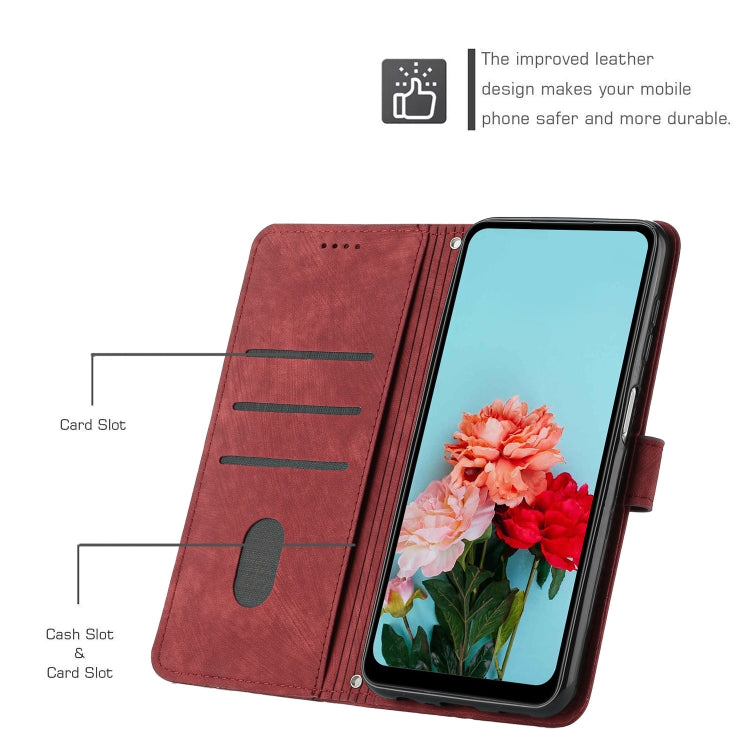 For Infinix Hot 30 Skin Feel Stripe Pattern Leather Phone Case with Lanyard(Red) - Infinix Cases by buy2fix | Online Shopping UK | buy2fix