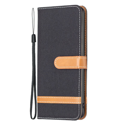 For iPhone 15 Pro Max Color Block Denim Texture Leather Phone Case(Black) - iPhone 15 Pro Max Cases by buy2fix | Online Shopping UK | buy2fix