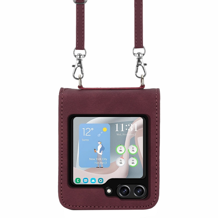 For Samsung Galaxy Z Flip5 5G Crossbody 3D Embossed Flip Leather Phone Case(Wine Red) - Galaxy Z Flip5 Cases by buy2fix | Online Shopping UK | buy2fix