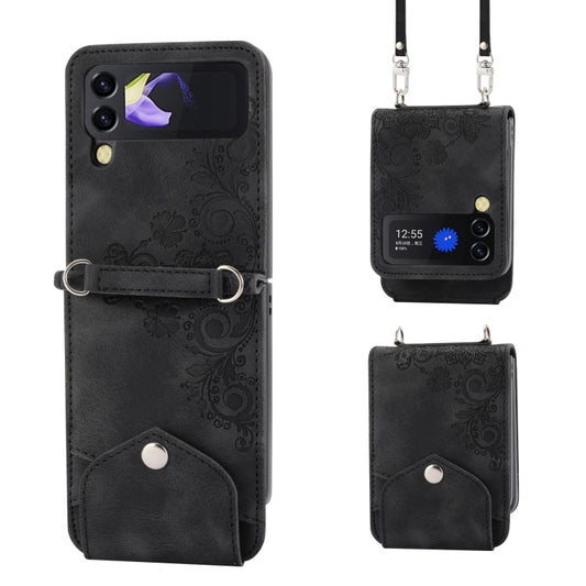 For Samsung Galaxy Z Flip5 Skin Feel Flowers Embossed Wallet Leather Phone Case(Black) - Galaxy Z Flip5 Cases by buy2fix | Online Shopping UK | buy2fix