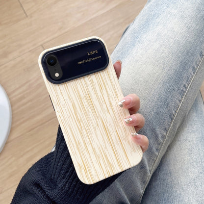 For iPhone XR Wood Grain TPU Phone Case with Lens Film(Beige) - More iPhone Cases by buy2fix | Online Shopping UK | buy2fix