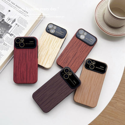 For iPhone 13 Pro Wood Grain TPU Phone Case with Lens Film(Brown) - iPhone 13 Pro Cases by buy2fix | Online Shopping UK | buy2fix