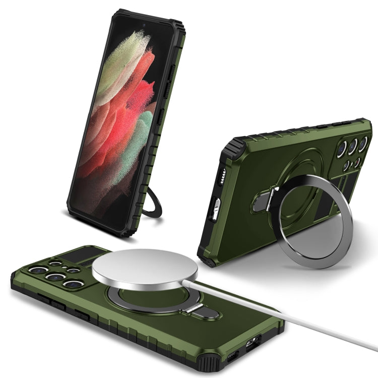 For Samsung Galaxy S21 Ultra 5G MagSafe Magnetic Holder Phone Case(Green) - Galaxy S21 Ultra 5G Cases by buy2fix | Online Shopping UK | buy2fix