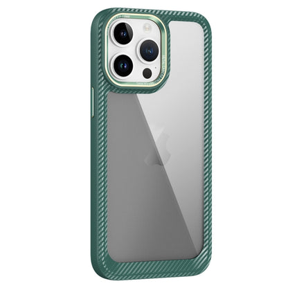 For iPhone 14 Pro Max Carbon Fiber Transparent Back Panel Phone Case(Green) - iPhone 14 Pro Max Cases by buy2fix | Online Shopping UK | buy2fix