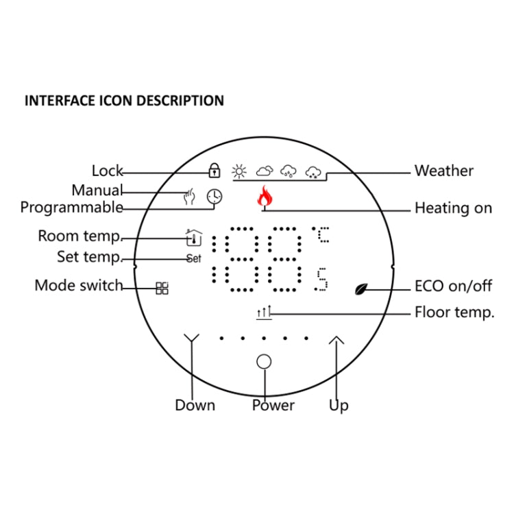 BHT-6001GBL 95-240V AC 16A Smart Round Thermostat Electric Heating LED Thermostat Without WiFi(Black) - Thermostat & Thermometer by buy2fix | Online Shopping UK | buy2fix