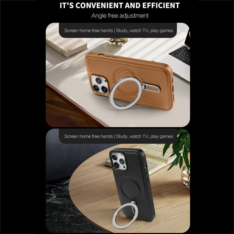 For iPhone 14 Pro Max MagSafe Magnetic Holder Phone Case(Brown) - iPhone 14 Pro Max Cases by buy2fix | Online Shopping UK | buy2fix