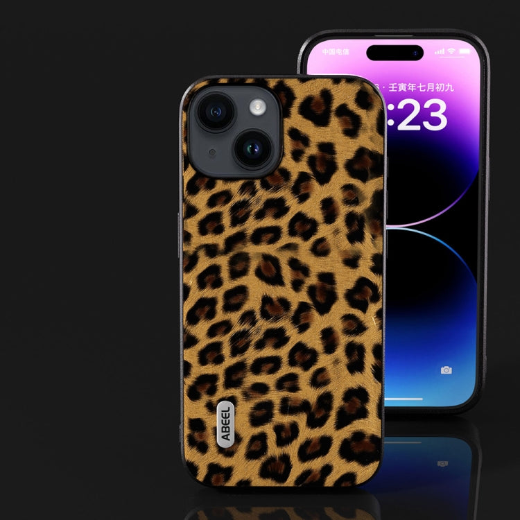 For iPhone 15 ABEEL Black Edge Leopard Phone Case(Golden Leopard) - iPhone 15 Cases by buy2fix | Online Shopping UK | buy2fix