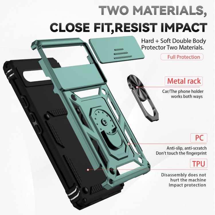 For Google Pixel 6a Sliding Camshield Holder Phone Case(Dark Green) - Google Cases by buy2fix | Online Shopping UK | buy2fix