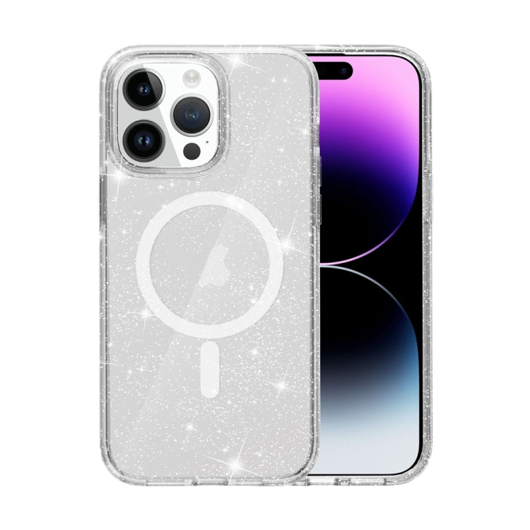 For iPhone 15 Pro Max Terminator Style Glitter Powder MagSafe Magnetic Phone Case(White) - iPhone 15 Pro Max Cases by buy2fix | Online Shopping UK | buy2fix