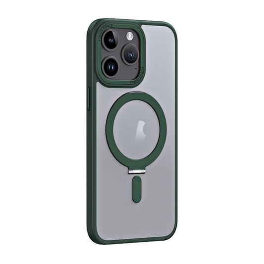For iPhone 15 Pro Max Skin Feel MagSafe Shockproof Phone Case with Holder(Dark Green) - iPhone 15 Pro Max Cases by buy2fix | Online Shopping UK | buy2fix
