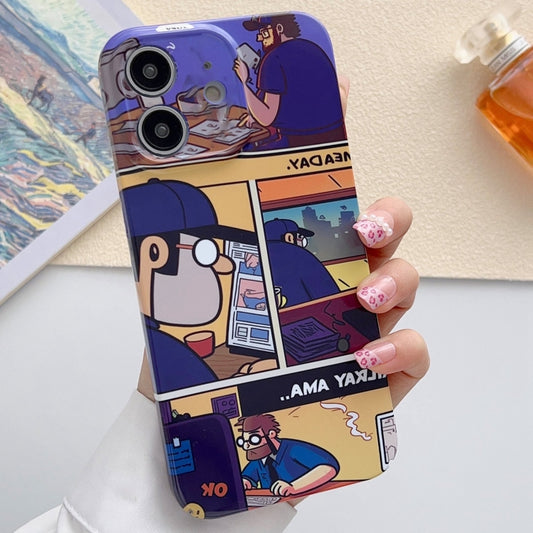 For iPhone 12 Painted Pattern Precise Hole PC Phone Case(Working Comics) - iPhone 12 / 12 Pro Cases by buy2fix | Online Shopping UK | buy2fix