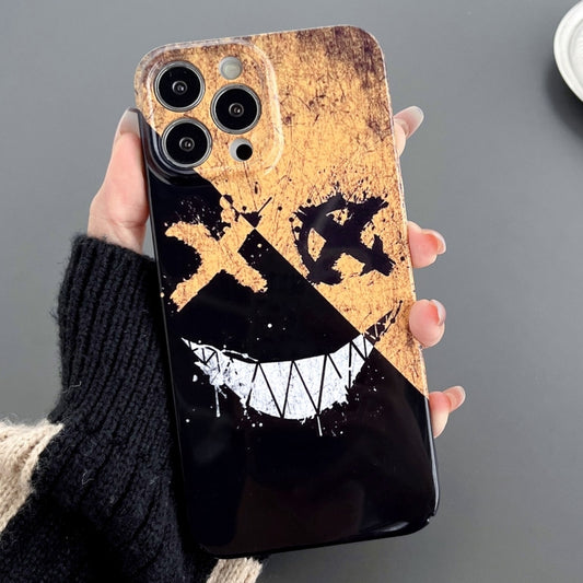 For iPhone 11 Pro Painted Pattern Precise Hole PC Phone Case(Black Yellow Smiling) - iPhone 11 Pro Cases by buy2fix | Online Shopping UK | buy2fix