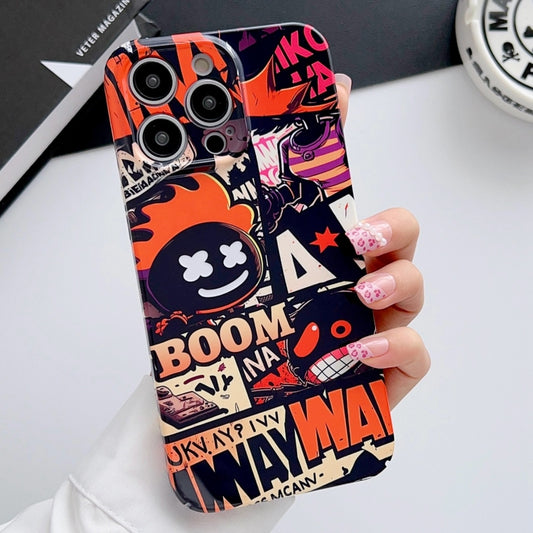 For iPhone 15 Pro Max Painted Pattern Precise Hole PC Phone Case(Orange Comics) - iPhone 15 Pro Max Cases by buy2fix | Online Shopping UK | buy2fix