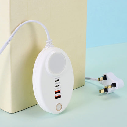 YF-106 USB- C / Type-Cx2+USBx2 Oval PD Socket Phone Charger with Light, Plug Type:UK Plug(White) - Multifunction Charger by buy2fix | Online Shopping UK | buy2fix