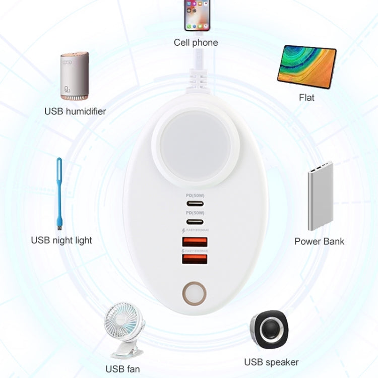 YF-106 USB- C / Type-Cx2+USBx2 Oval PD Socket Phone Charger with Light, Plug Type:UK Plug(White) - Multifunction Charger by buy2fix | Online Shopping UK | buy2fix