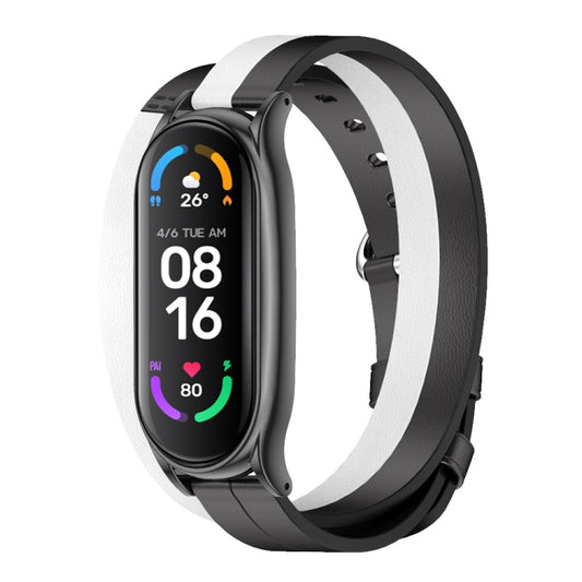 For Xiaomi Mi Band 6 / 5 / 4 / 3 Mijobs Plus Case Double-Loop Leather Watch Band(Black+White) - Watch Bands by MIJOBS | Online Shopping UK | buy2fix