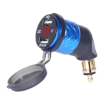 German EU Plug Special Motorcycle Elbow Charger Dual USB Voltmeter 4.2A Charger, Shell Color:Blue(Red Light) - In Car by buy2fix | Online Shopping UK | buy2fix