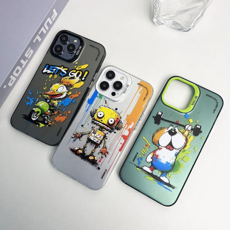 For iPhone 15 Pro Max Double Layer Color Silver Series Animal Oil Painting Phone Case(Robot) - iPhone 15 Pro Max Cases by buy2fix | Online Shopping UK | buy2fix