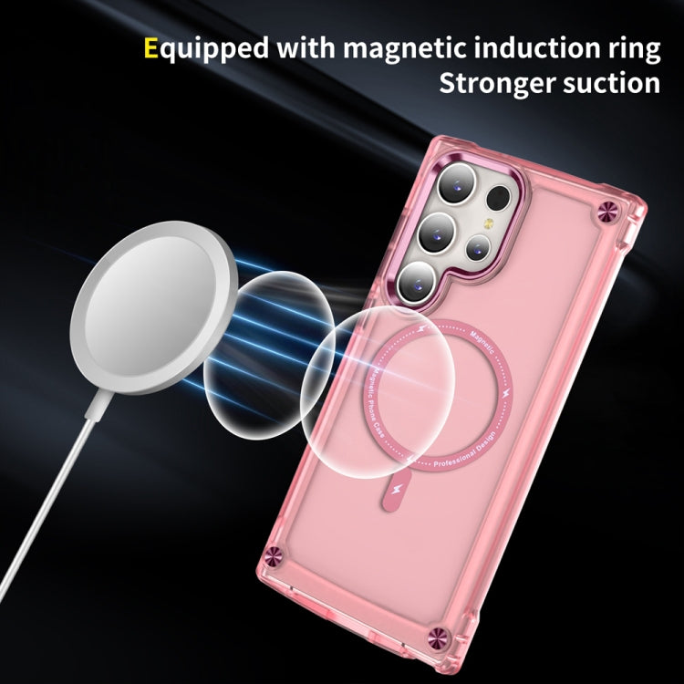 For Samsung Galaxy S22 Ultra 5G Skin Feel TPU + PC MagSafe Magnetic Phone Case(Transparent Pink) - Galaxy S22 Ultra 5G Cases by buy2fix | Online Shopping UK | buy2fix