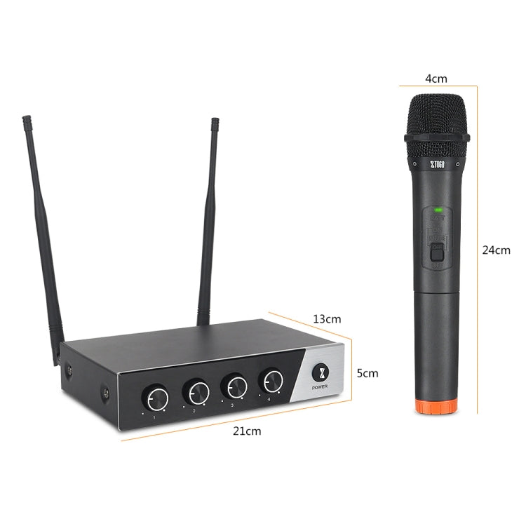 XTUGA S400 Professional 4-Channel UHF Wireless Microphone System with 4 Handheld Microphone(EU Plug) - Microphone by XTUGA | Online Shopping UK | buy2fix