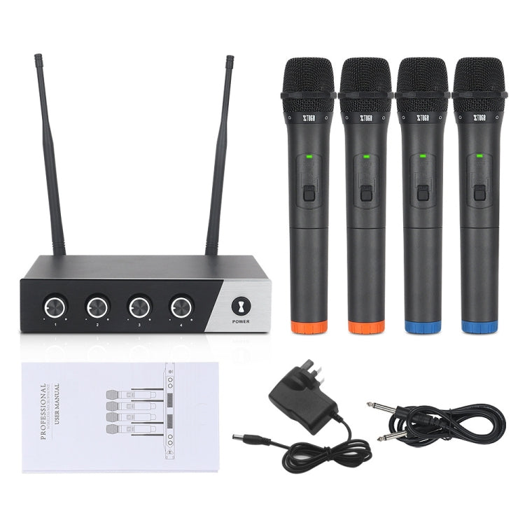 XTUGA S400 Professional 4-Channel UHF Wireless Microphone System with 4 Handheld Microphone(UK Plug) - Microphone by XTUGA | Online Shopping UK | buy2fix