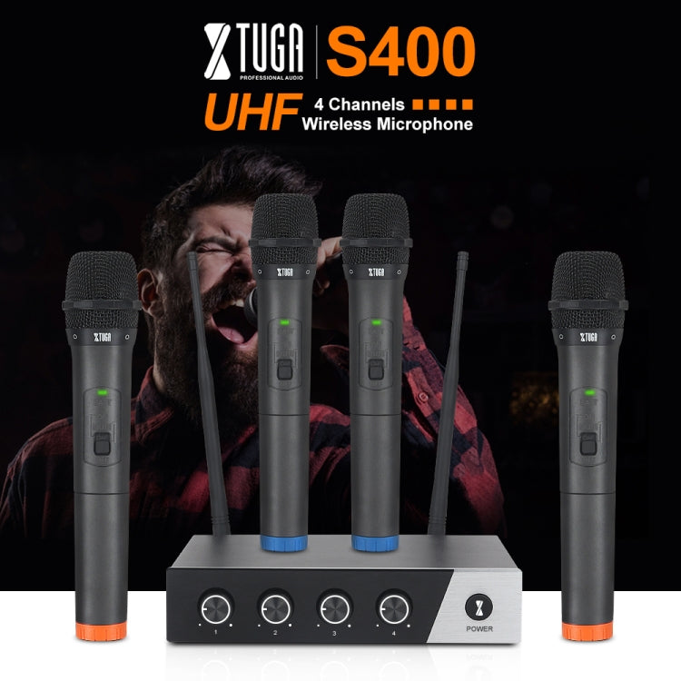XTUGA S400 Professional 4-Channel UHF Wireless Microphone System with 4 Handheld Microphone(EU Plug) - Microphone by XTUGA | Online Shopping UK | buy2fix