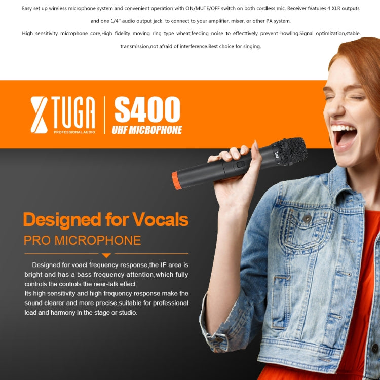 XTUGA S400 Professional 4-Channel UHF Wireless Microphone System with 4 Handheld Microphone(US Plug) - Microphone by XTUGA | Online Shopping UK | buy2fix