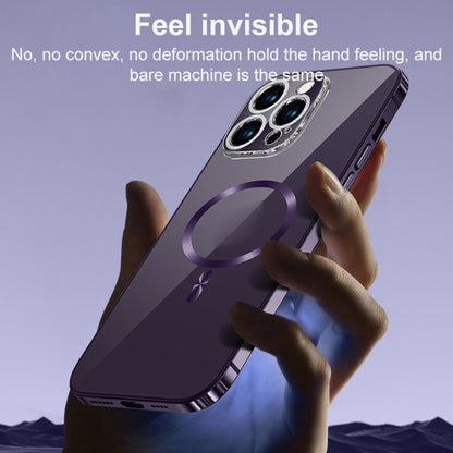 For iPhone 14 Pro Max MagSafe Magnetic Stainless Steel Frame Transparent TPU Phone Case(Dark Purple) - iPhone 14 Pro Max Cases by buy2fix | Online Shopping UK | buy2fix