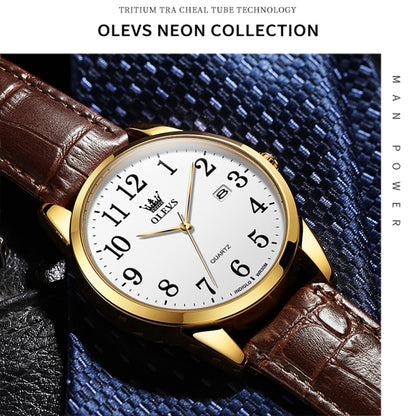 OLEVS 5566 Men Simple Single Calendar Waterproof Quartz Watch(White) - Leather Strap Watches by OLEVS | Online Shopping UK | buy2fix