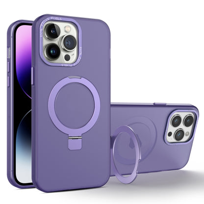 For iPhone 13 Pro MagSafe Metal Holder Frosted Translucent Phone Case(Dark Purple) - iPhone 13 Pro Cases by buy2fix | Online Shopping UK | buy2fix