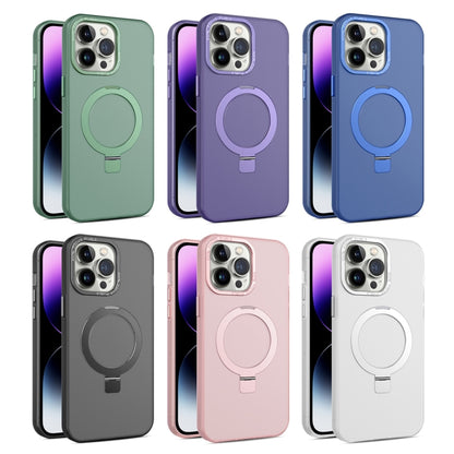 For iPhone 15 Pro MagSafe Metal Holder Frosted Translucent Phone Case(Dark Purple) - iPhone 15 Pro Cases by buy2fix | Online Shopping UK | buy2fix