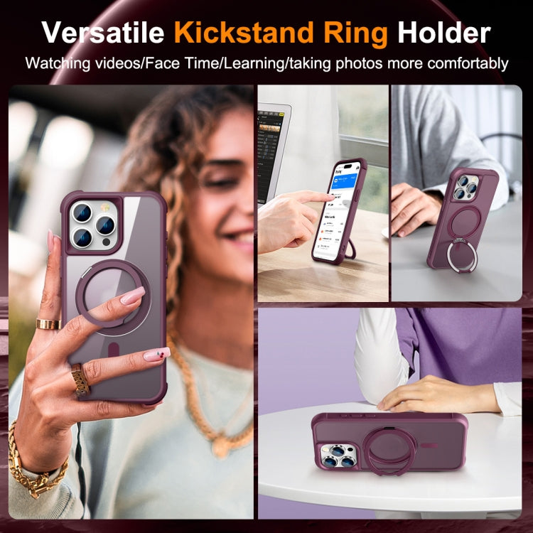 For iPhone 15 Pro MagSafe Magnetic Rotating Holder Phone Case(Wine Red) - iPhone 15 Pro Cases by buy2fix | Online Shopping UK | buy2fix