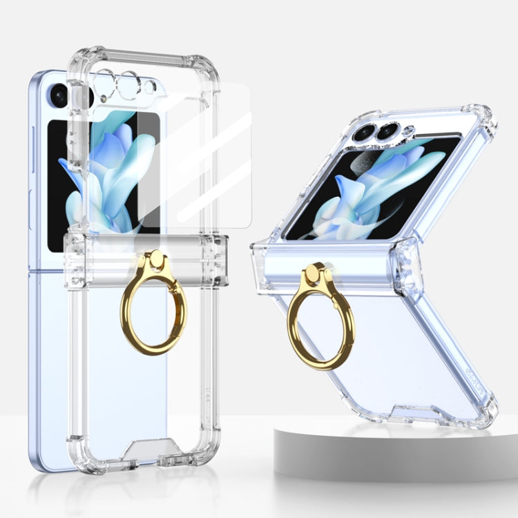 For Samsung Galaxy Z Flip5 Gkk Airbag Hinge Silicone Phone Case with Ring Holder & Tempered Film(Transparent) - Galaxy Z Flip5 Cases by GKK | Online Shopping UK | buy2fix