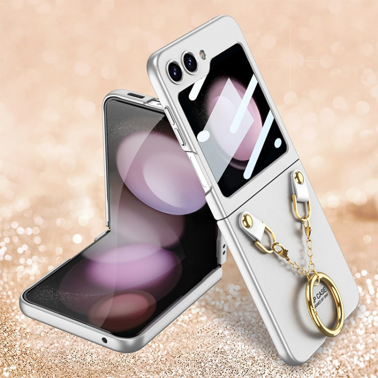 For Samsung Galaxy Z Flip5 GKK Integrated Necklace Hinged Flip Phone Case with Ring Holder(White) - Galaxy Z Flip5 Cases by GKK | Online Shopping UK | buy2fix