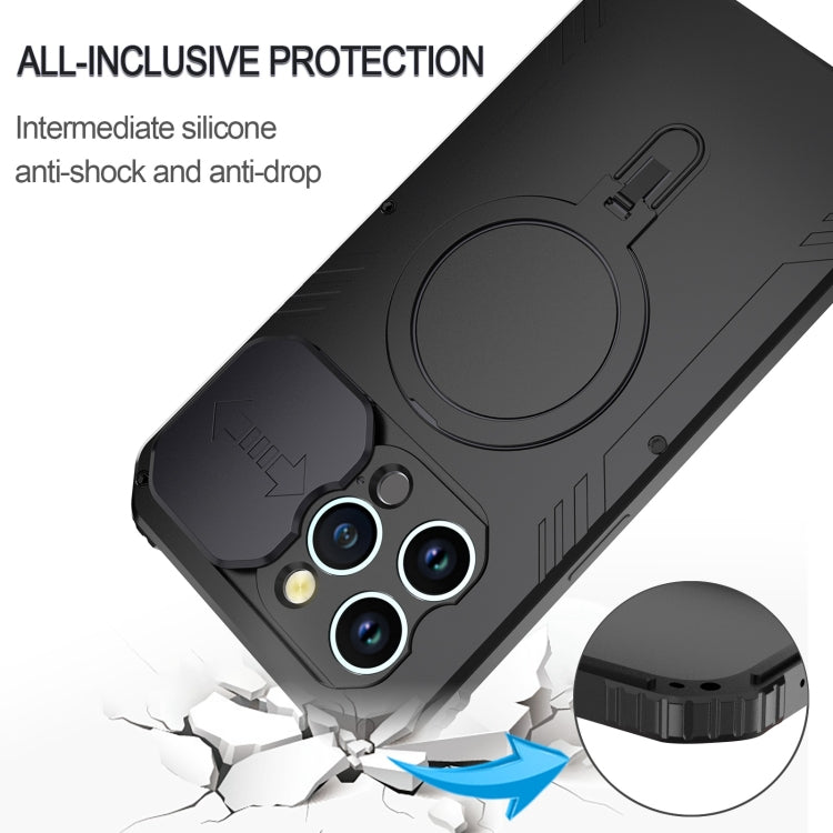 For iPhone 15 Camera Shield MagSafe Holder Life Waterproof Phone Case(Black) - iPhone 15 Cases by buy2fix | Online Shopping UK | buy2fix