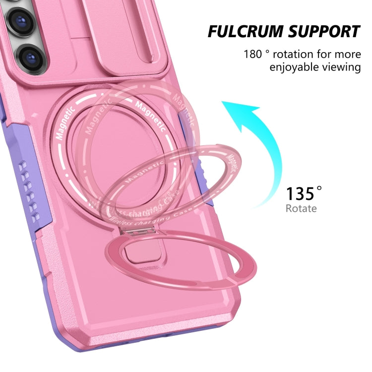 For Samsung Galaxy S23 5G Sliding Camshield Magsafe Holder TPU Hybrid PC Phone Case(Purple Pink) - Galaxy S23 5G Cases by buy2fix | Online Shopping UK | buy2fix