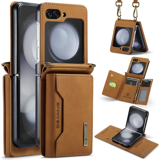 For Samsung Galaxy Z Flip5 5G DG.MING M2 Series Card Bag Magnetic Leather Phone Case(Brown) - Galaxy Z Flip5 Cases by DG.MING | Online Shopping UK | buy2fix