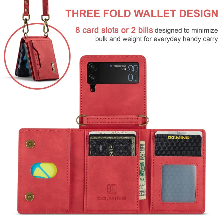 For Samsung Galaxy Z Flip4 5G DG.MING M2 Series Card Bag Magnetic Leather Phone Case(Red) - Galaxy Z Flip4 5G Cases by DG.MING | Online Shopping UK | buy2fix