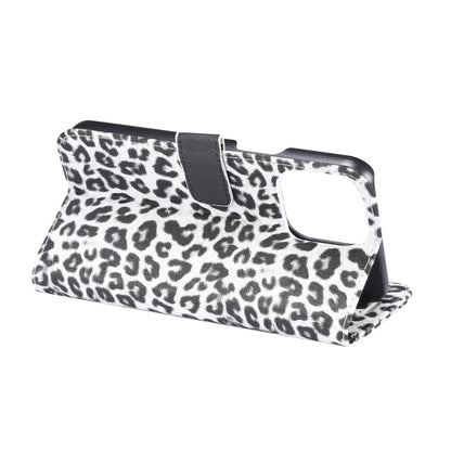 For iPhone 15 Pro Max Leopard Pattern Horizontal Flip Leather Phone Case(White) - iPhone 15 Pro Max Cases by buy2fix | Online Shopping UK | buy2fix