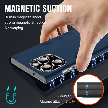 For iPhone 15 Pro Max Magnetic Napa Texture Leather Phone Case with Holder(Blue) - iPhone 15 Pro Max Cases by buy2fix | Online Shopping UK | buy2fix