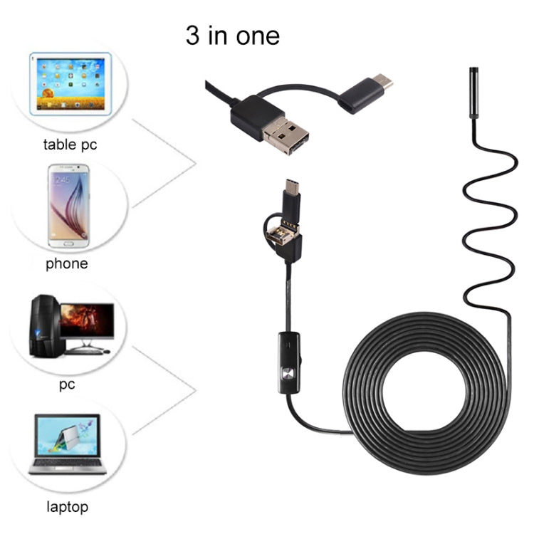 AN100 3 in 1 IP67 Waterproof USB-C / Type-C + Micro USB + USB HD Endoscope Snake Tube Inspection Camera for Parts of OTG Function Android Mobile Phone, with 6 LEDs, Lens Diameter:5.5mm(Length: 3.5m) - Consumer Electronics by buy2fix | Online Shopping UK | buy2fix
