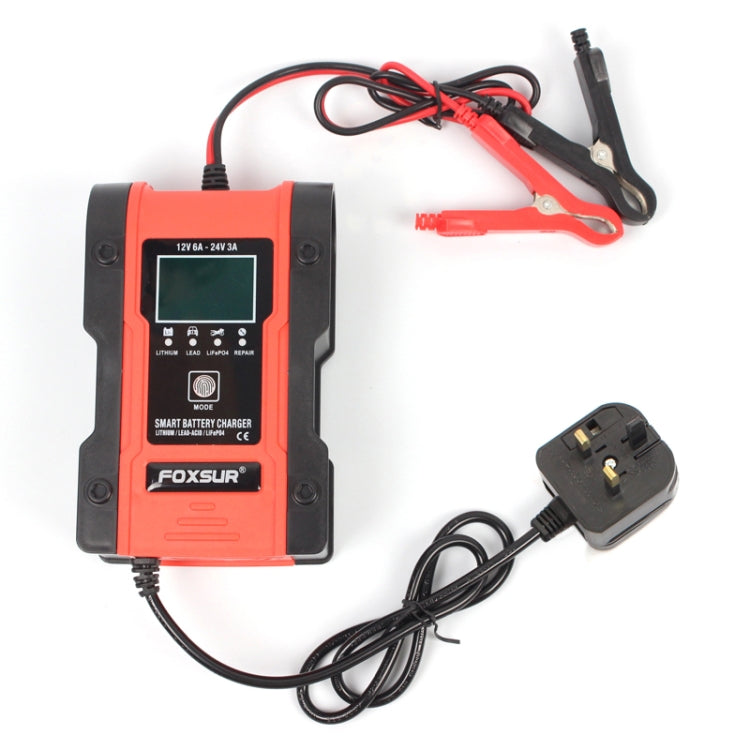 FOXSUR 12V-24V Car Motorcycle Repair Battery Charger AGM Charger Color:Red(UK Plug) - In Car by FOXSUR | Online Shopping UK | buy2fix